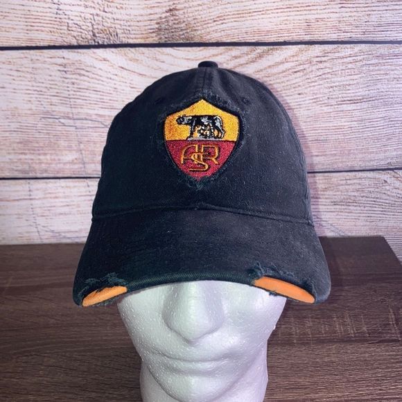 Mens A.S Roma Official Merch Hat Black& Orange Distressed - Picture 1 of 9